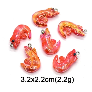 Pink gradient resin shrimp pendants for DIY earrings jewelry making, 3.2x2.2cm size