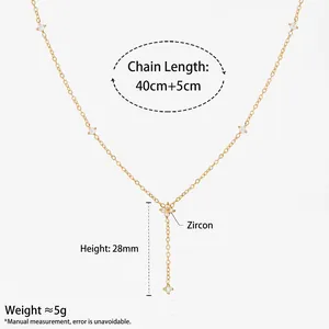 Gold Y-shaped necklace with zircon flower pendant 40cm plus 5cm extension chain