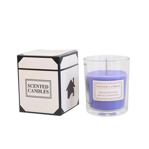 Nordic purple scented candle in glass jar with elegant white packaging box