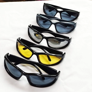 Punk futuristic sports sunglasses set with black frames and multi-color lenses