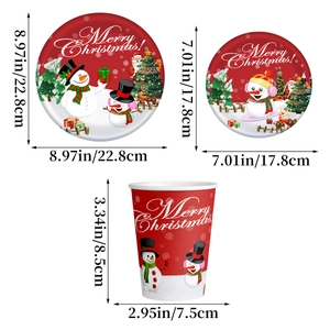 Set de vaisselle jetable de Noël avec Père Noël et Bonhomme de neige en carton robuste