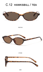 Detail view of oval tortoiseshell sunglasses with tea lenses from multiple angles