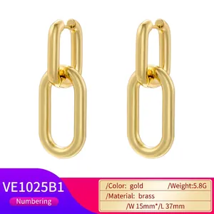 Polished 18K gold-plated brass interlocking hoop earrings with 15x37mm oval design