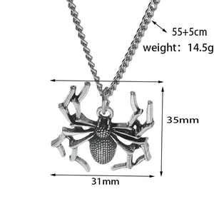 Gothic silver spider pendant necklace with dimensions 35x31mm and 55+5cm chain detail