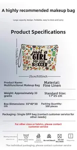 Detail view of soccer makeup bag dimensions 25x17cm and durable linen texture fabric