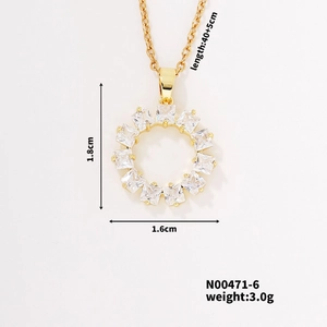 Detailed specs showing the 40+5cm chain and 1.8cm gold sunflower pendant with zircons