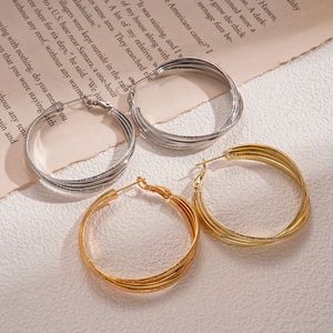 Intertwined multi-layer geometric hoop earrings in 18k gold and silver finish