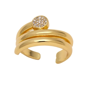 Golden multi-layer open ring featuring a sparkling zircon-studded circular design