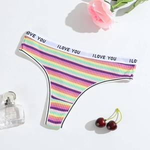 String rayé coloré pour femme avec taille basse et ceinture lettrée I LOVE YOU