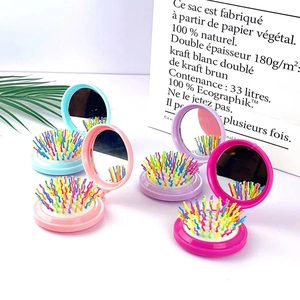 Spazzola Per Capelli Pieghevole Con Specchio Portatile Pettine Da Massaggio A Cuscino D'Aria Denti Ondulati Arcobaleno Mini Spazzola Per Capelli Da Viaggio Per Donne