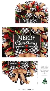 Detail of Christmas wreath with Merry Christmas sign, red berries and plaid bow