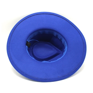 Classic royal blue wide brim wool fedora hat with interior material label detail