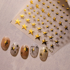 Gold Star Nail Art Stickers Metallic 3D Relief Self Adhesive Decals Shiny Starry Sky Pattern For DIY Manicure Decor Elegant Style