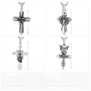 Detailed size chart for retro punk stainless steel gothic pendants with cross designs