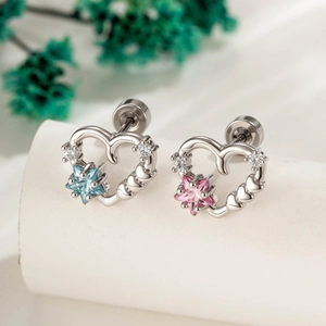Hollow Heart Star Zircon Ear Cartilage Stud Titanium Steel Screw Back Piercing Jewelry Punk Style