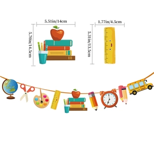 Back to School banner set showing icons like school bus and globes with detailed dimensions