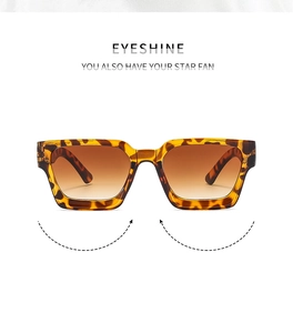 Close-up of square leopard print sunglasses with brown gradient lenses on white background