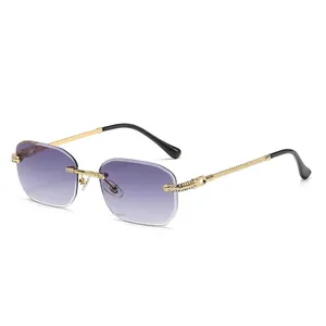 Retro rimless square sunglasses with gradient lenses and sparkling diamond accents