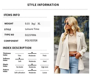 Detailed chart showing polyester fabric weight and soft thickness index for leisure blazers