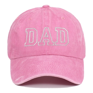 Pink washed cotton baseball cap with DAD embroidery and vintage curved brim