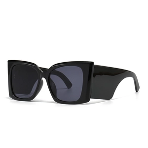 Retro oversized square black sunglasses with wide temples and UV protection lenses