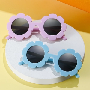 Kids Sunflower Sunglasses Flower Shaped Round Frame PC HD Lens UV Protection Fashionable Eyewear For Toddler Girls Boys