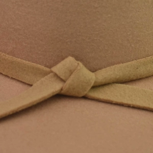 Classic camel wool felt fedora hat featuring a bow accent and elegant wavy brim