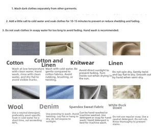 Detailed laundry care instructions and maintenance guide for various pet clothing fabrics
