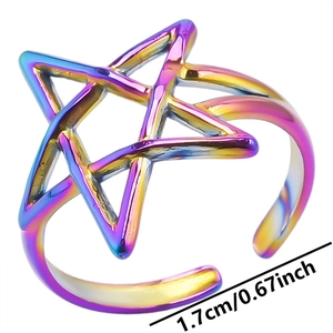 Macro view of iridescent rainbow star ring showing 1.7cm adjustable inner diameter