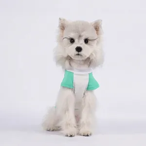 Breathable green and white color-block pet dog t-shirt with flutter sleeves for summer