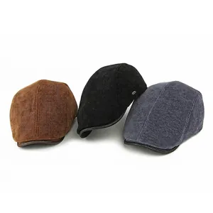 Winter vintage corduroy beret flat cap with warm fleece lining for men and women