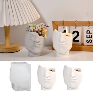 Half Face Human Portrait Silicone Mold DIY Storage Cup Flower Pot Candle Holder Resin Plaster Craft Art Decor FM1475