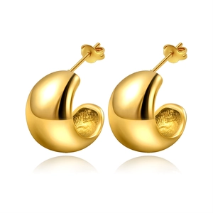 Klobige C-Creolen Edelstahl 18K Vergoldet Minimalistische Spiegelpolitur Geometrischer Schmuck Für Damen