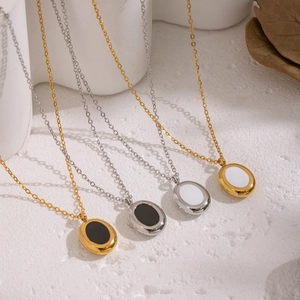 Pendant Necklace 18K Gold Plated 304 Stainless Steel Waterproof Hypoallergenic Geometric Oval Round Simple Fashion Women