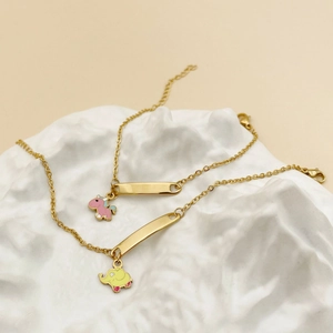 Bracelet d'Identité en Acier Inoxydable avec Pendentif Animal pour Enfants Femmes Plaque d'Identité Plaqué Or Bijoux de Mode Cadeau Accessoire