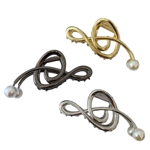Musical note hair claw clip with pearls in gold, silver and black metal finishes