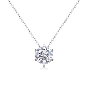 Classic 925 silver moissanite pendant necklace with six-prong round cut stone on O-chain