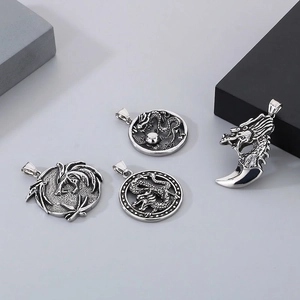 Collier Pendentif Dragon Rétro Pour Homme Acier Titane Tête De Dragon Punk Ethnique Gothique Bijoux Hip Hop