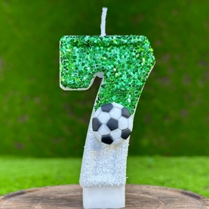 Bougie d'anniversaire foot numéro 7 verte à paillettes pour décoration de gâteau foot