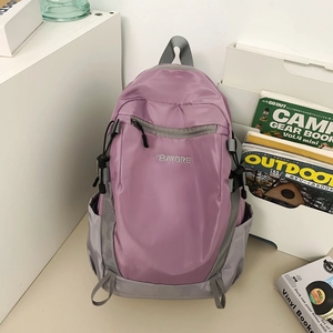Purple and grey large capacity outdoor backpack with multiple compartments for travel