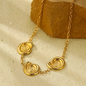 18k gold plated stainless steel snail spiral pendant necklace on a natural stone base