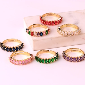 Adjustable gold plated rings set with colorful oval cut cubic zirconia stones for women