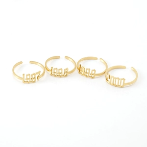 Adjustable 18K gold plated stainless steel birth year rings featuring hollowed numbers
