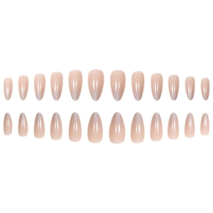 Holographic laser almond press-on nails set in gradient nude pink 24pcs collection