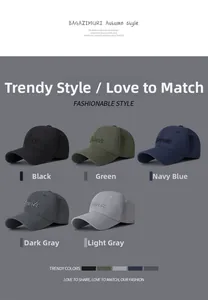 Detailed view of structured baseball caps in black, green, navy, and gray with 3D Sports embroidery