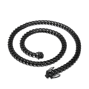 Polished black stainless steel Cuban link chain necklace with secure box clasp for men