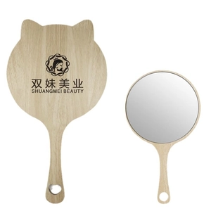 Handheld wooden vanity mirror set with round and cat-ear shapes for professional beauty salons