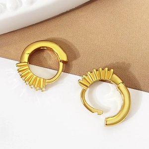 Gold-plated copper hoop earrings with inlaid zircon details shown from multiple angles