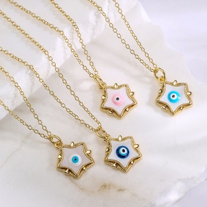Evil Eye Star Pendant Necklace Gold Plated Copper Zircon Enamel Celestial Ins Style Jewelry For Women