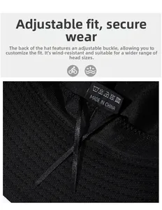 Detail of breathable mesh bucket hat with adjustable buckle and windproof inner drawstring